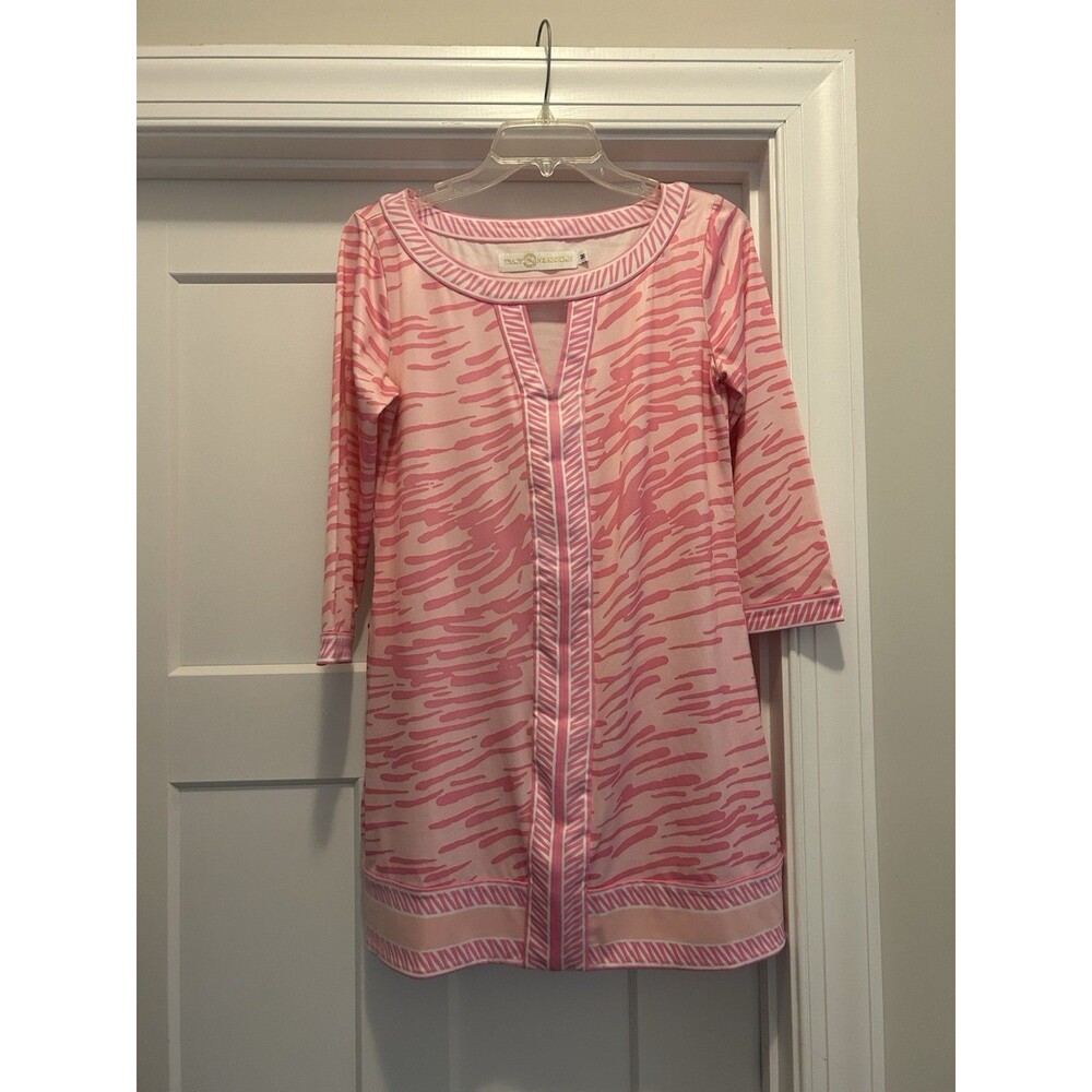 TRACY NEGOSHIAN Pink Animal Print Performance Sheath Dress Preppy Beach Size Med